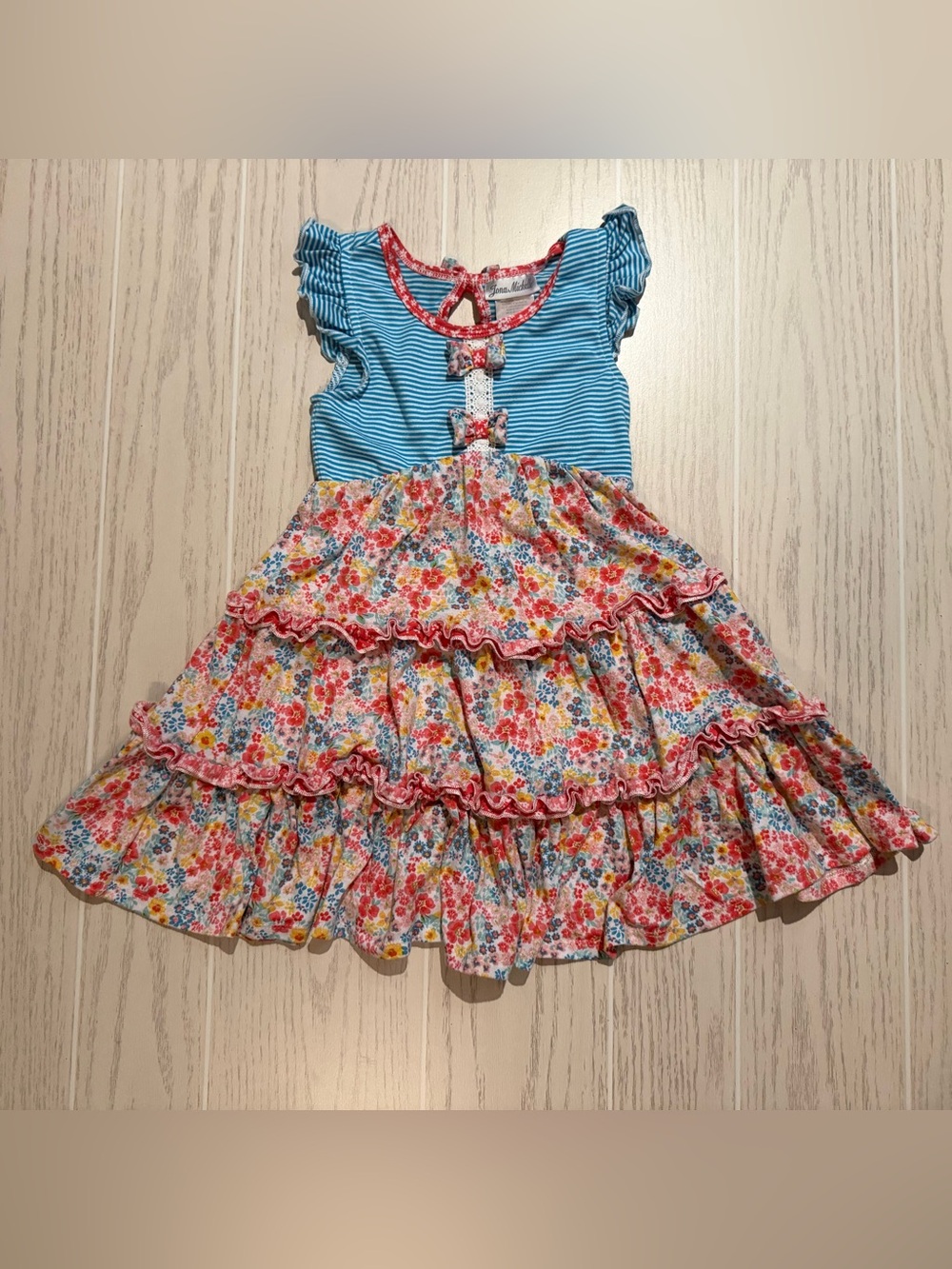 Jona Michelle Girls Size 5 Blue Floral Tiered Ruffle Sundress